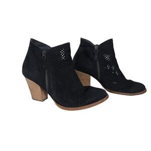 Paul Green Boots 5.5 Black Suede Perforated Leather Boho Chic Ankle Booties